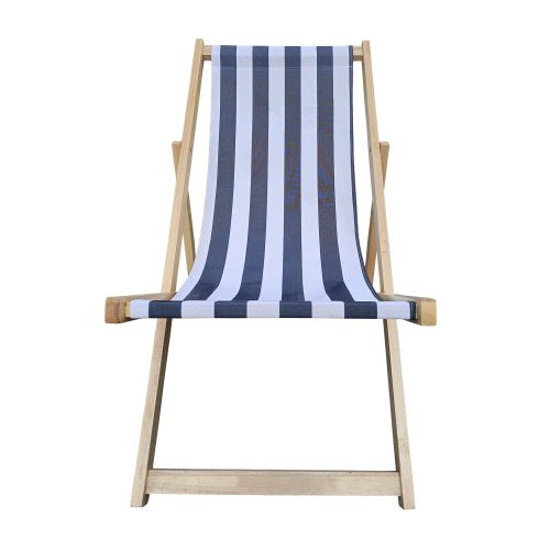 English Elm populus Solid Wood Sling Chair Dark Blue Stripe — Folding Outdoor Chaise Lounge, Adjustable Comfort W2297P143102