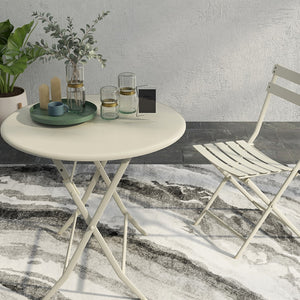 English Elm 3 Piece Outdoor Bistro Set Foldable Steel Cafe Table Chairs Powder Coated Patio White W1586P143153