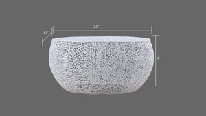 English Elm T3502-32 Round Aluminum Coffee Table with Sleek Cast Frame Modern Contemporary Accent Centerpiece White G150108431