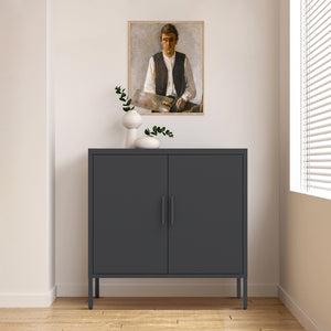 English Elm Metal Storage Cabinet with Lockable Doors and Adjustable Heavy-Duty Shelves for Garage Office School Black W252113564