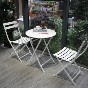 English Elm 3 Piece Outdoor Bistro Set Foldable Steel Cafe Table Chairs Powder Coated Patio White W1586P143153
