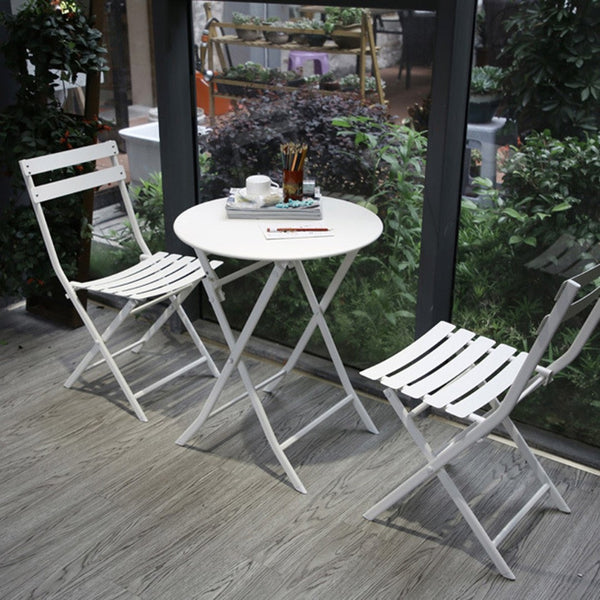 English Elm 3 Piece Outdoor Bistro Set Foldable Steel Cafe Table Chairs Powder Coated Patio White W1586P143153