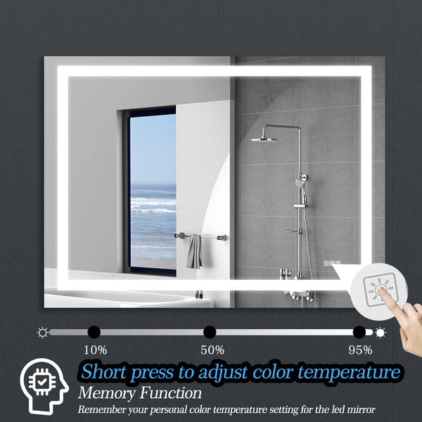 English Elm 48" LED Bathroom Mirror 48" x 36" Frameless Lighted Mirror with Anti-Fog, Touch Dimmer, Color Modes W134070938