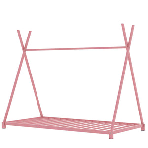 English Elm Metal Twin House Platform Bed with Sturdy Triangle Frame, Low Profile Kids' Cozy Playful Sleep Space Pink WF307193AAH