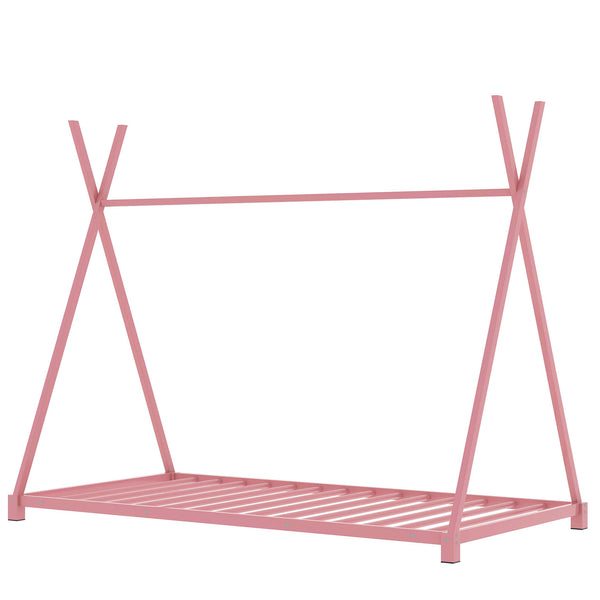 English Elm Metal Twin House Platform Bed with Sturdy Triangle Frame, Low Profile Kids' Cozy Playful Sleep Space Pink WF307193AAH