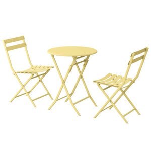 English Elm 3 Piece Outdoor Bistro Set Foldable Steel Cafe Table Chairs Powder Coated Patio Yellow W1586P143143