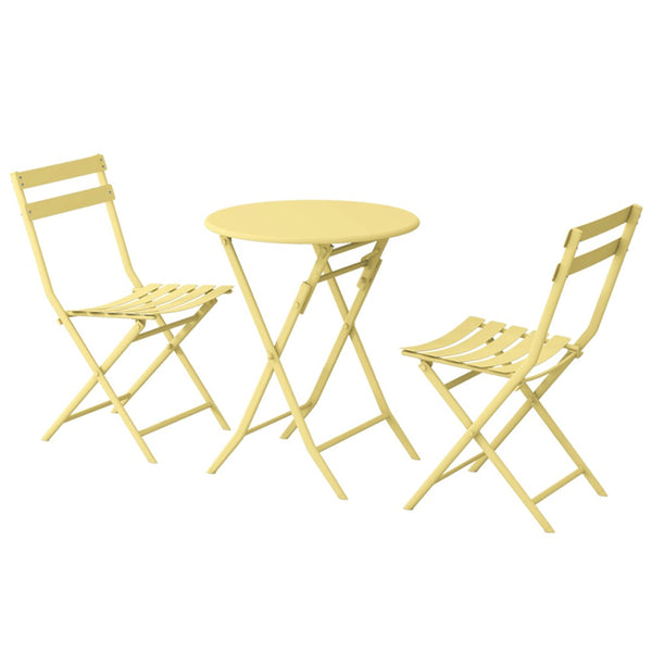 English Elm 3 Piece Outdoor Bistro Set Foldable Steel Cafe Table Chairs Powder Coated Patio Yellow W1586P143143