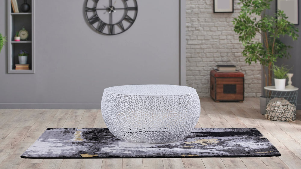 English Elm T3502-32 Modern Round Aluminum Coffee Table – Sleek Cast Frame, Durable Craftsmanship for Stylish Living Room Decor White B009140729