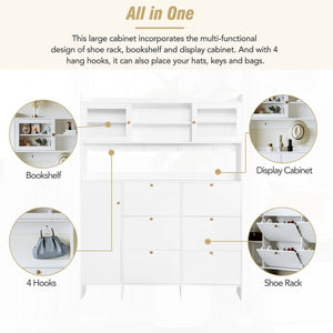 English Elm Black Hall Tree Foyer Cabinet Flip Shoe Storage Tempered Glass Hooks Shelf SD000028AAK
