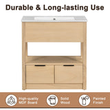 English Elm 30" Bathroom Vanity With Sink Top, Bathroom Cabinet With Open Storage Shelf and Two Drawers, One Package, Natural (Old Sku:Wf311619Aad)