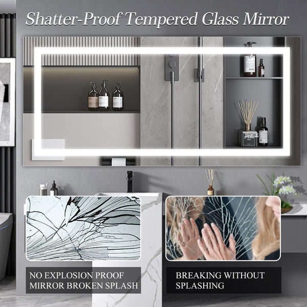 English Elm 72" Frameless Led Vanity Mirror with Anti-fog Touch Dimming for Modern Bathrooms W134070942