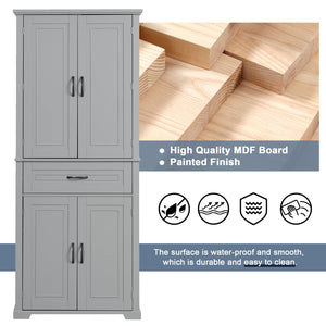 English Elm Bathroom Tall Storage Cabinet with Doors and Drawer, Adjustable Shelf, Anti-Tip Safety, MDF Finish Grey N725P210330E