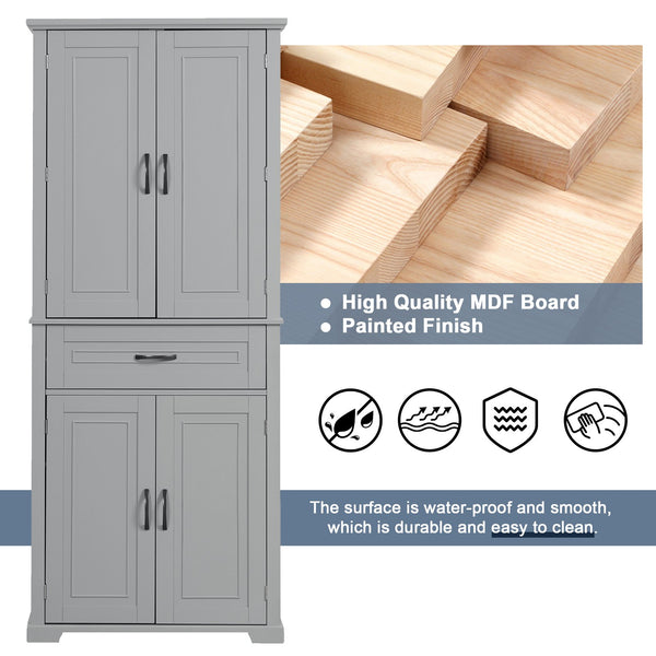 English Elm Bathroom Tall Storage Cabinet with Doors and Drawer, Adjustable Shelf, Anti-Tip Safety, MDF Finish Grey N725P210330E
