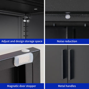 English Elm Metal Storage Cabinet with Lockable Doors and Adjustable Heavy-Duty Shelves for Garage Office School Black W252113564