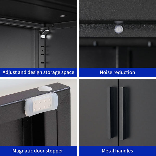 English Elm Metal Storage Cabinet with Lockable Doors and Adjustable Heavy-Duty Shelves for Garage Office School Black W252113564