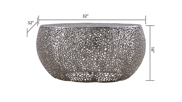 English Elm T3502-32 Modern Round Aluminum Coffee Table – Sleek Cast Frame, Durable Craftsmanship for Stylish Living Room Decor Silver B009140727