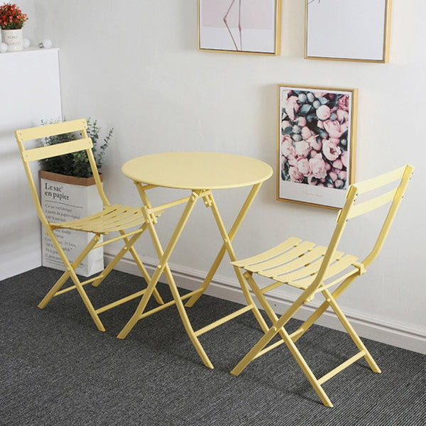 English Elm 3 Piece Outdoor Bistro Set Foldable Steel Cafe Table Chairs Powder Coated Patio Yellow W1586P143143