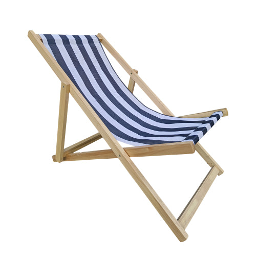 English Elm populus Solid Wood Sling Chair Dark Blue Stripe — Folding Outdoor Chaise Lounge, Adjustable Comfort W2297P143102