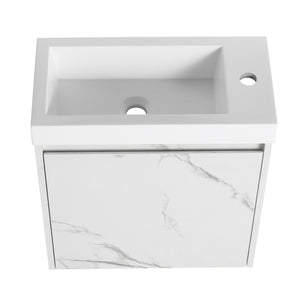 English Elm 20'' Floating Wall-Mounted Vanity with Resin Sink, Soft-Close Door & Open Shelves for Compact Baths White W999P143204