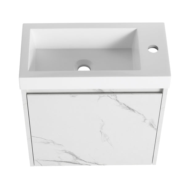 English Elm 20'' Floating Wall-Mounted Vanity with Resin Sink, Soft-Close Door & Open Shelves for Compact Baths White W999P143204