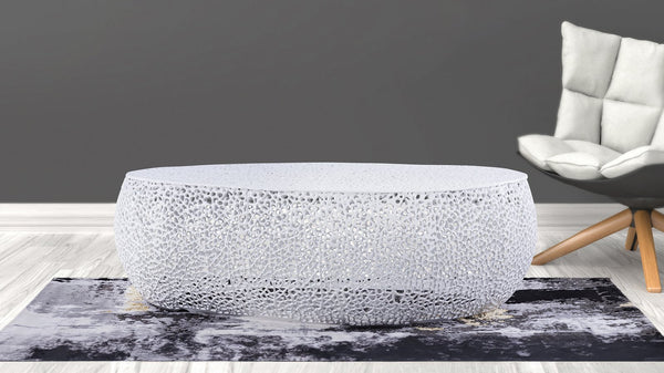 English Elm T3601-50 Oval Coffee Table with Cast Aluminum Frame, Sleek Modern Contemporary Centerpiece for Living Rooms White B009140733