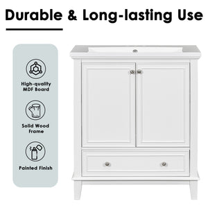 English Elm 30" Bathroom Vanity Base Only Modern Freestanding Cabinet with Doors Drawer Solid Wood MDF Frame, Paint Finish White WF306250AAK