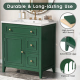 English Elm 30" Bathroom Vanity With Sink Top, Bathroom Vanity Cabinet With Door and Two Drawers, Solid Wood Frame, One Package, Green