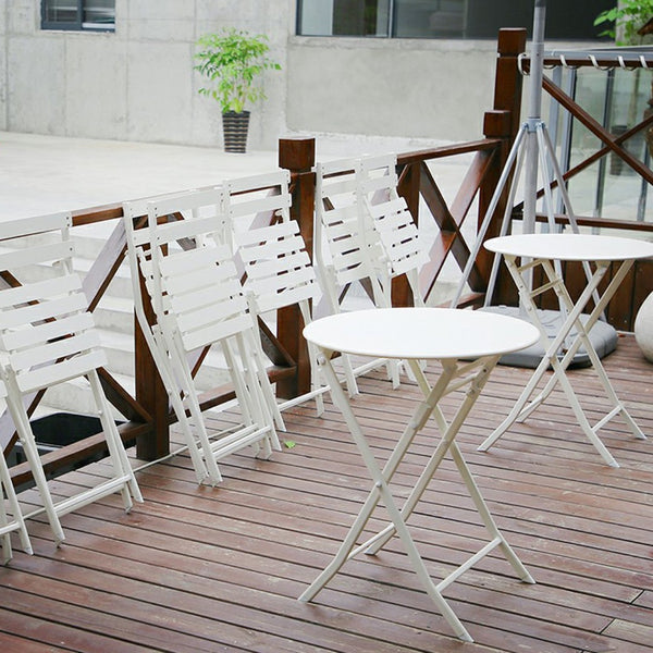 English Elm 3 Piece Outdoor Bistro Set Foldable Steel Cafe Table Chairs Powder Coated Patio White W1586P143153