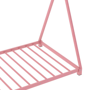 English Elm Metal Twin House Platform Bed with Sturdy Triangle Frame, Low Profile Kids' Cozy Playful Sleep Space Pink WF307193AAH