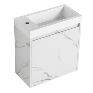 English Elm 20'' Floating Wall-Mounted Vanity with Resin Sink, Soft-Close Door & Open Shelves for Compact Baths White W999P143204