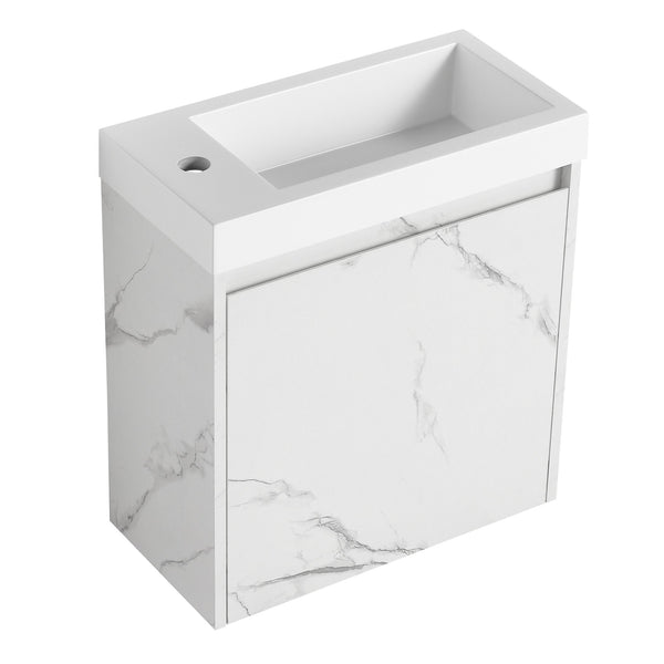 English Elm 20'' Floating Wall-Mounted Vanity with Resin Sink, Soft-Close Door & Open Shelves for Compact Baths White W999P143204