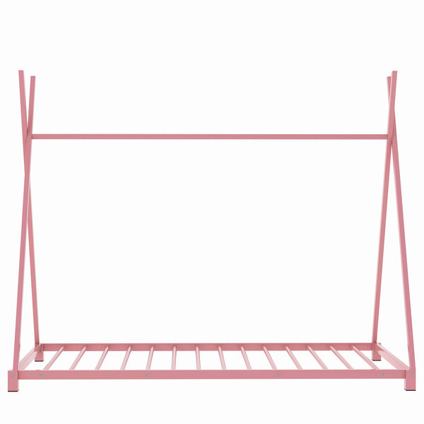 English Elm Metal Twin House Platform Bed with Sturdy Triangle Frame, Low Profile Kids' Cozy Playful Sleep Space Pink WF307193AAH