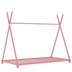 English Elm Metal Twin House Platform Bed with Sturdy Triangle Frame, Low Profile Kids' Cozy Playful Sleep Space Pink WF307193AAH