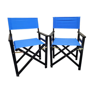 English Elm Folding Populus Wood Director Chair Set of 2 with Breathable Blue Canvas, Foldable, Durable Seating W2297P143112