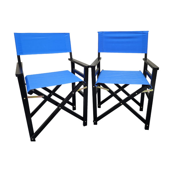 English Elm Folding Populus Wood Director Chair Set of 2 with Breathable Blue Canvas, Foldable, Durable Seating W2297P143112