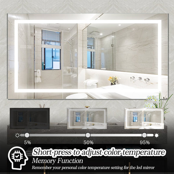 English Elm 60" LED Bathroom Mirror 60"x32" Frameless Lighted Vanity with Anti-Fog Touch Sensor, Dimmable Color Temps and Shatterproof Glass W134070939