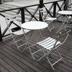 English Elm 3 Piece Outdoor Bistro Set Foldable Steel Cafe Table Chairs Powder Coated Patio White W1586P143153