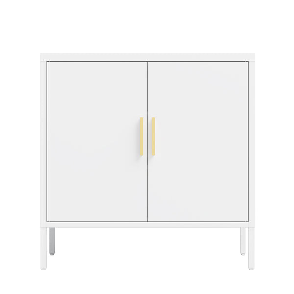 English Elm Metal Storage Cabinet with Lockable Doors and Adjustable Heavy-Duty Shelves for Garage Office School White W252113565