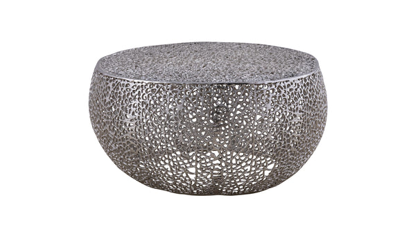 English Elm T3502-32 Round Aluminum Coffee Table with Sleek Cast Frame Modern Contemporary Accent Centerpiece Silver G150108430