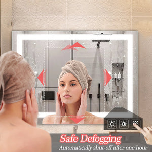 English Elm 48" LED Bathroom Mirror 48" x 36" Frameless Lighted Mirror with Anti-Fog, Touch Dimmer, Color Modes W134070938