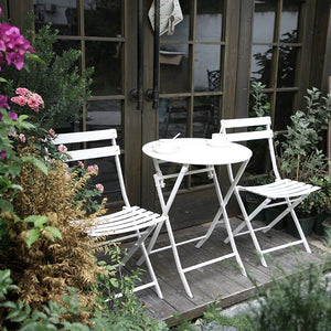 English Elm 3 Piece Outdoor Bistro Set Foldable Steel Cafe Table Chairs Powder Coated Patio White W1586P143153