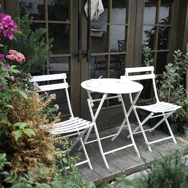 English Elm 3 Piece Outdoor Bistro Set Foldable Steel Cafe Table Chairs Powder Coated Patio White W1586P143153
