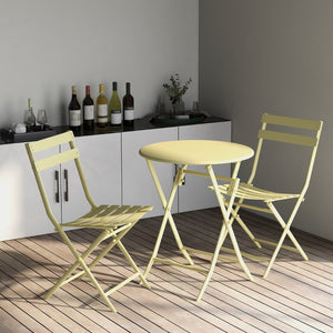 English Elm 3 Piece Outdoor Bistro Set Foldable Steel Cafe Table Chairs Powder Coated Patio Yellow W1586P143143