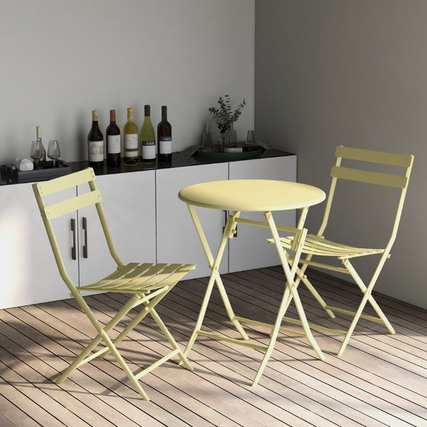 English Elm 3 Piece Outdoor Bistro Set Foldable Steel Cafe Table Chairs Powder Coated Patio Yellow W1586P143143