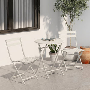 English Elm 3 Piece Outdoor Bistro Set Foldable Steel Cafe Table Chairs Powder Coated Patio White W1586P143153