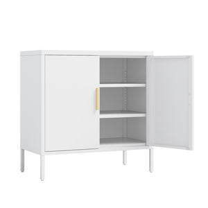 English Elm Metal Storage Cabinet with Lockable Doors and Adjustable Heavy-Duty Shelves for Garage Office School White W252113565