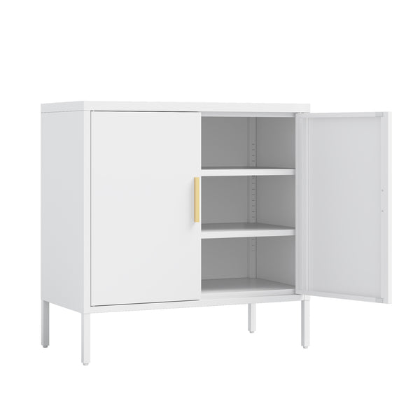 English Elm Metal Storage Cabinet with Lockable Doors and Adjustable Heavy-Duty Shelves for Garage Office School White W252113565