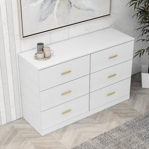 English Elm Modern Six Drawer Wide Chest Matte Hardware Bedroom Closet Organizer Storage Unit Antique White W1785P379411