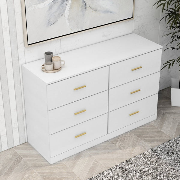English Elm Modern Six Drawer Wide Chest Matte Hardware Bedroom Closet Organizer Storage Unit Antique White W1785P379411