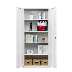 English Elm High Steel Storage Cabinet with Lockable Double Doors, Heavy-Duty Shelves, Quiet Magnetic Closure White W252126641